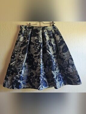 Chicwish Navy Blue and Silver Floral Circle Skirt